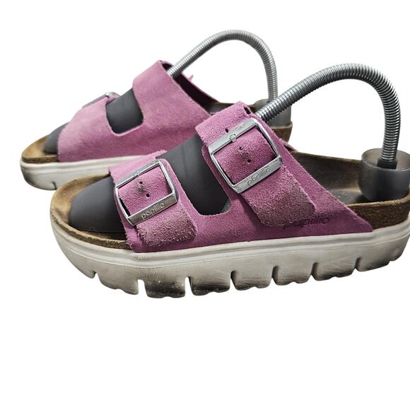 Birkenstock Papillio Sandals Womens Pink Suede Arizona Platform Preppy Boho - Picture 2 of 8